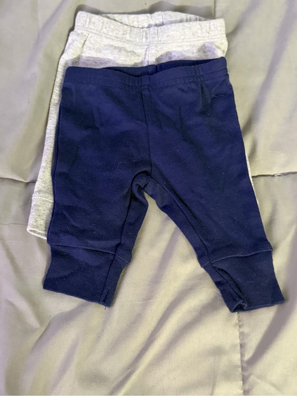 Lot of 2 Carter's Newborn Baby Pants Gray & Navy Pull-On Cotton Knit NB - Picture 2 of 9